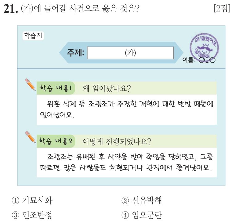 21번 문항: (가)에 들어갈 사건으로 옳은 것은?