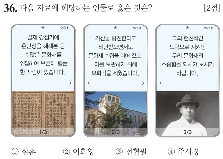 36번 문항: 다음 자료에 해당하는 인물로 옳은 것은?