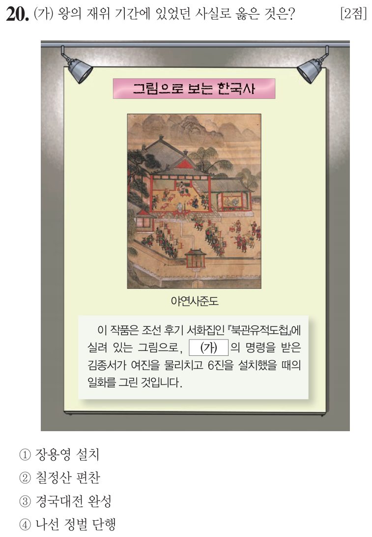 20번 문항: (가) 왕의 재위 기간에 있었던 사실로 옳은 것은?