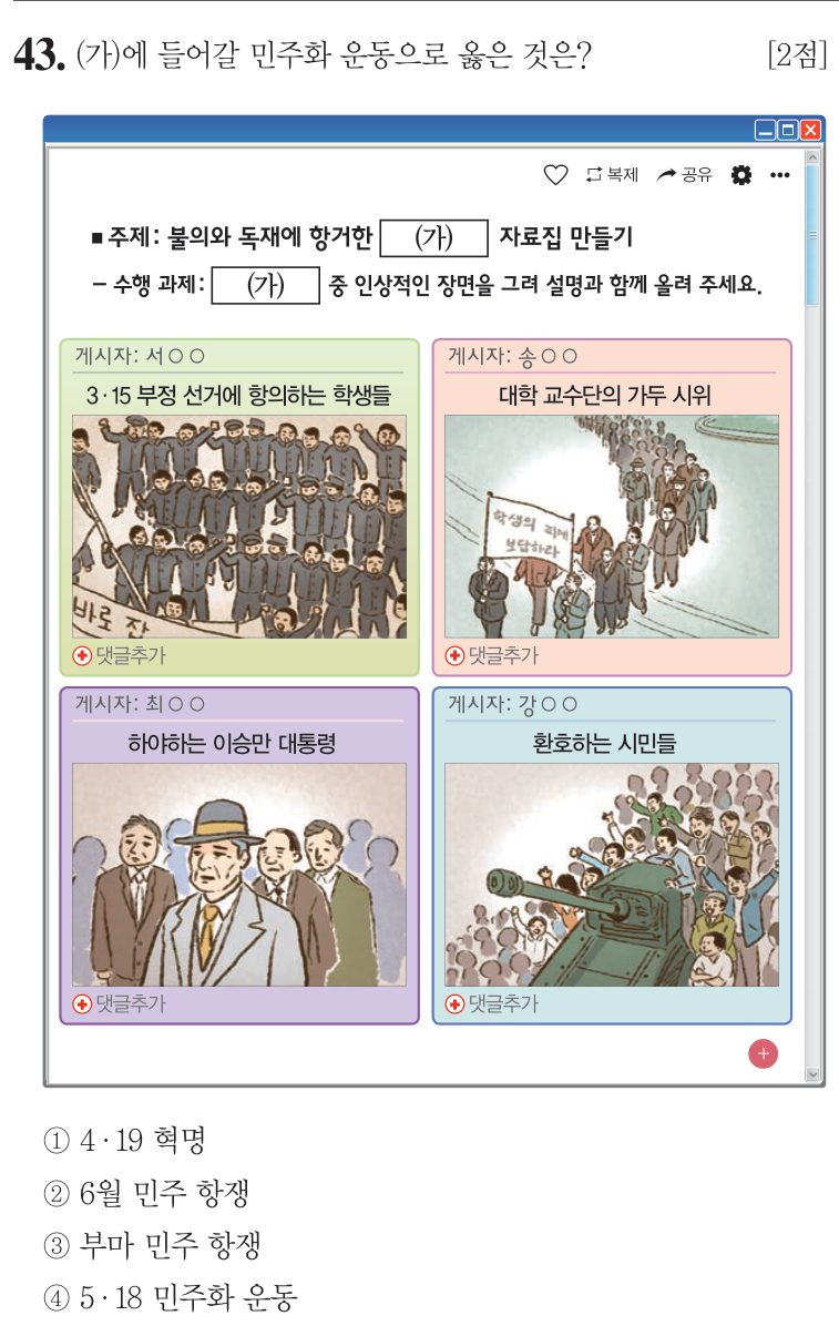 43번 문항: (가)에 들어갈 민주화 운동으로 옳은 것은?