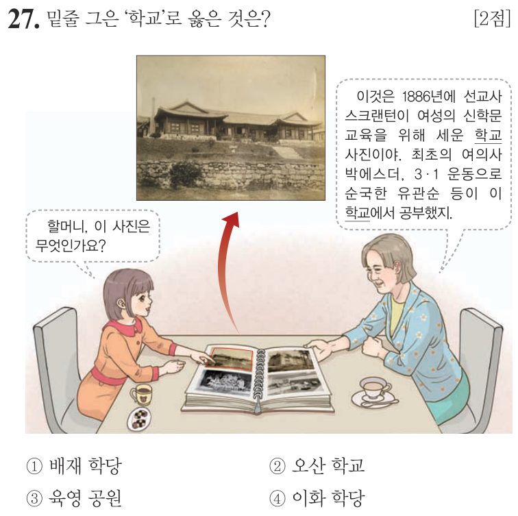 27번 문항: 밑줄 그은 '학교'로 옳은 것은?
