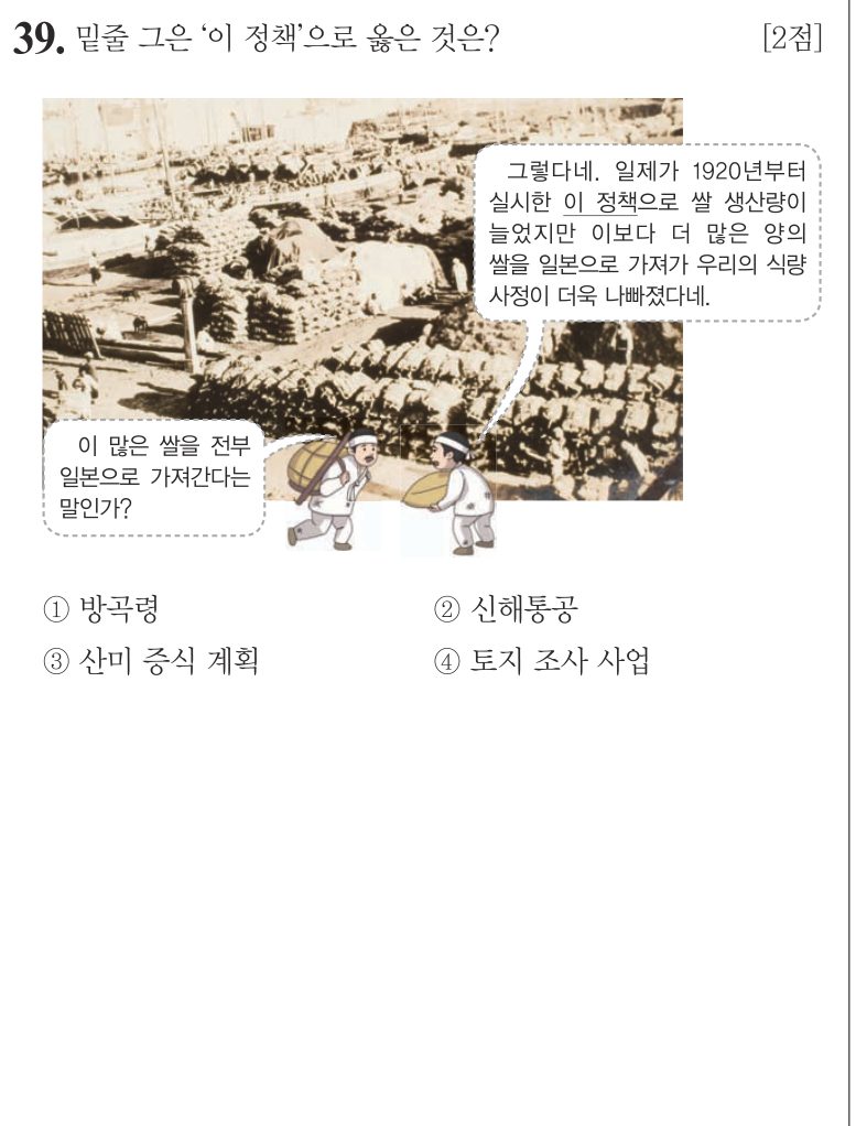 39번 문항: 밑줄 그은 '이 정책'으로 옳은 것은?