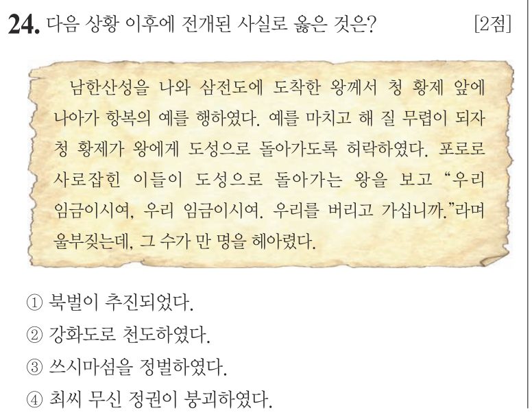 24번 문항: 다음 상황 이후에 전개된 사실로 옳은 것은?