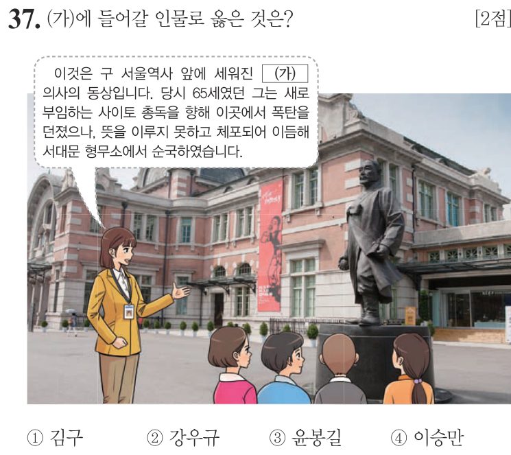 37번 문항: (가)에 들어갈 인물로 옳은 것은?