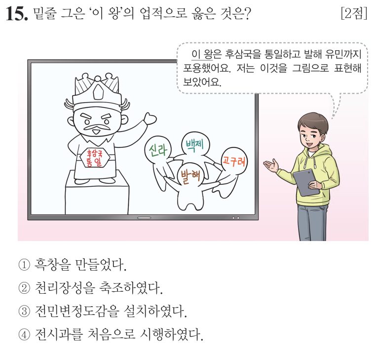 15번 문항: 밑줄 그은 '이 왕'의 업적으로 옳은 것은?