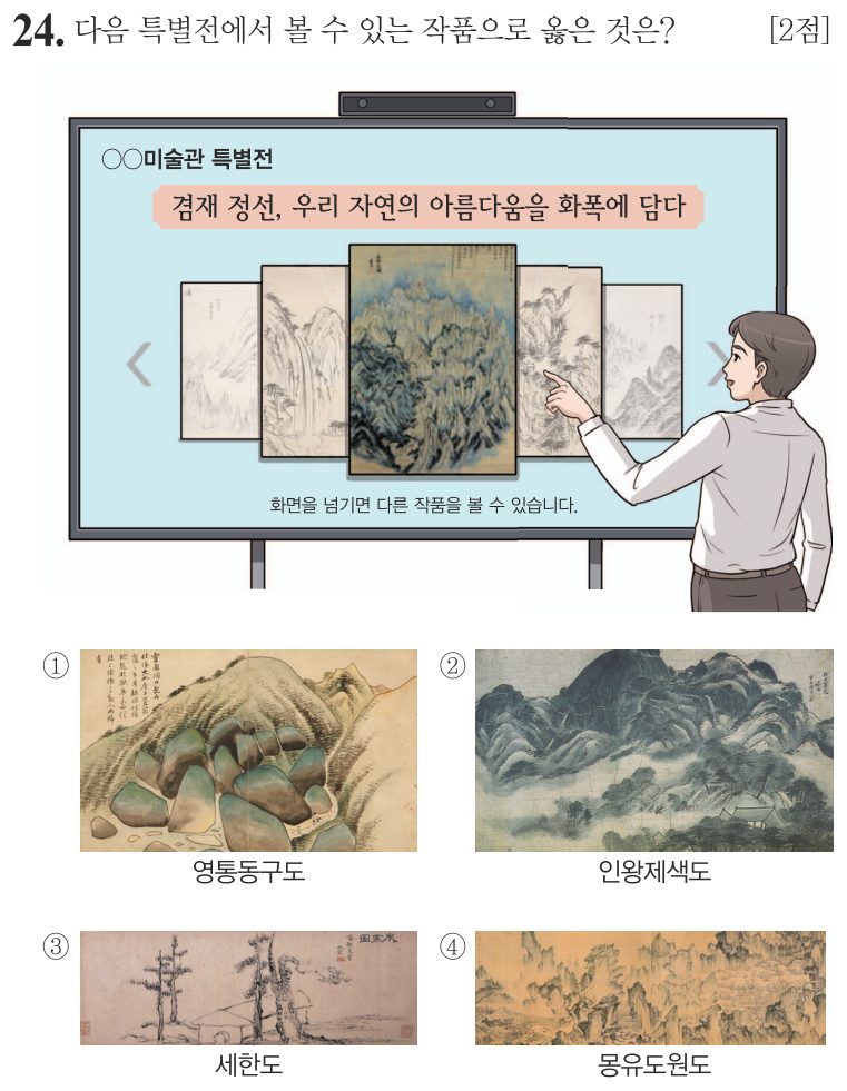 24번 문항: 다음 특별전에서 볼 수 있는 작품으로 옳은 것은?