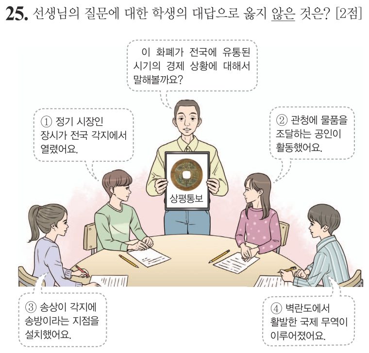 25번 문항: 선생님의 질문에 대한 학생의 대답으로 옳지 않은 것은?