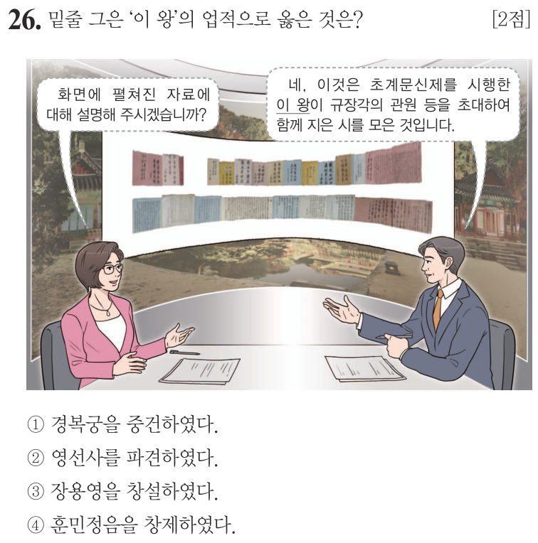 26번 문항: 밑줄 그은 ‘이 왕’의 업적으로 옳은 것은?