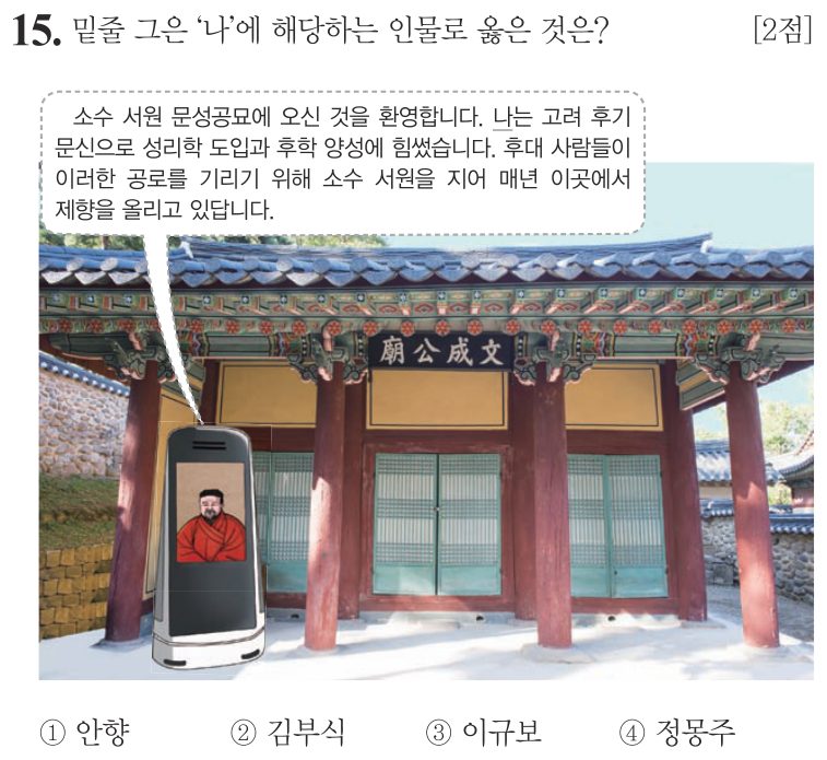 15번 문항: 밑줄 그은 '나'에 해당하는 인물로 옳은 것은?