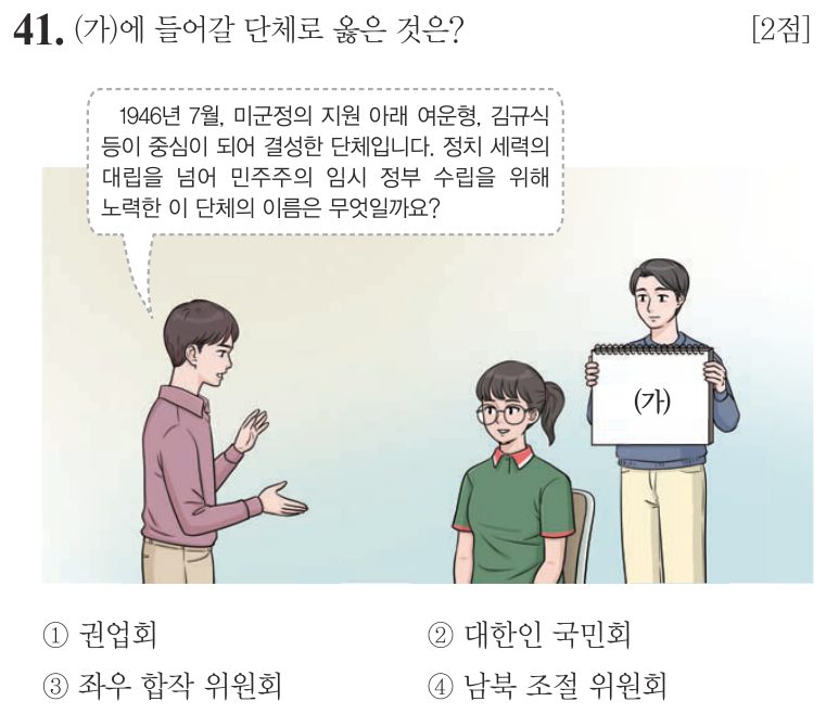 41번 문항: (가)에 들어갈 단체로 옳은 것은?