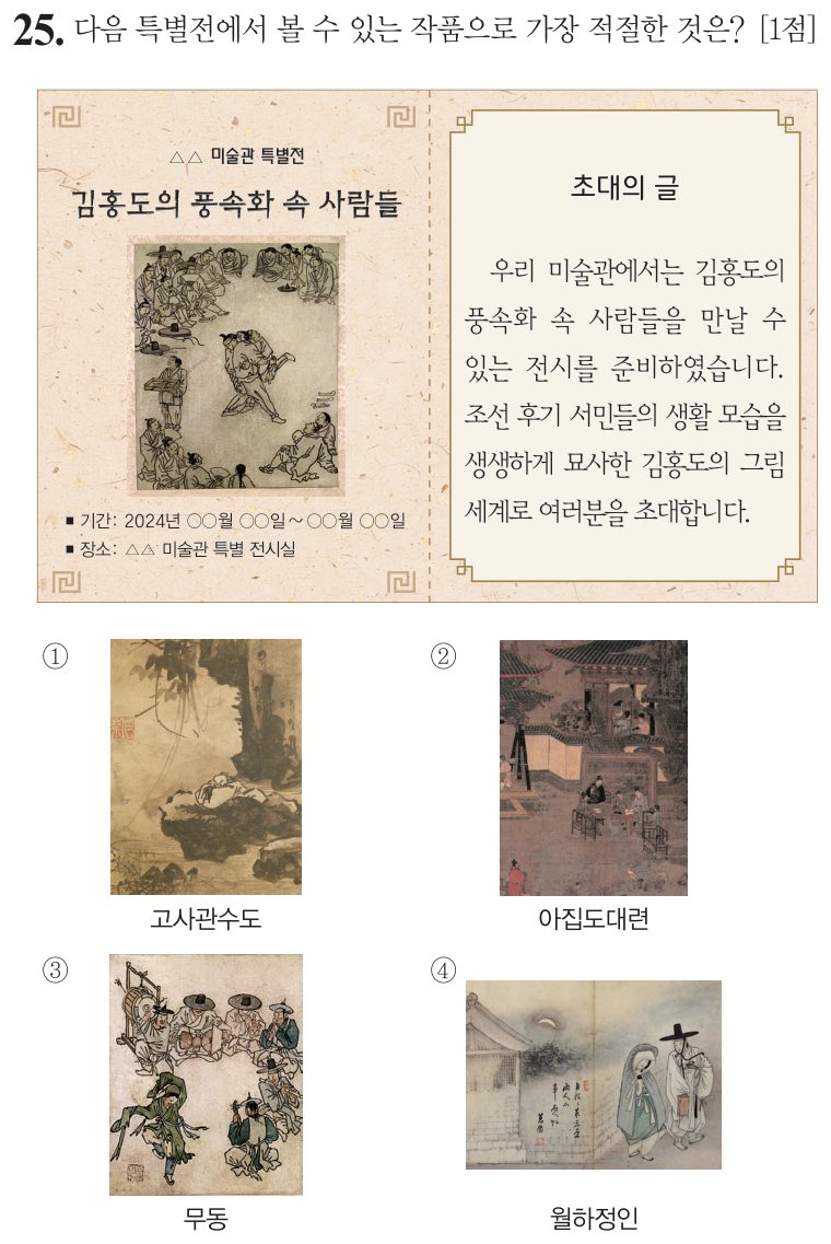 25번 문항: 다음 특별전에서 볼 수 있는 작품으로 가장 적절한 것은?