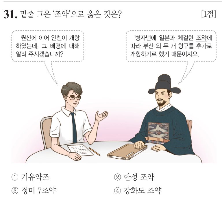 31번 문항: 밑줄 그은 '조약'으로 옳은 것은?