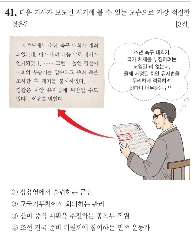 41번 문항: 다음 기사가 보도된 시기에 볼 수 있는 모습으로 가장 적절한 것은?