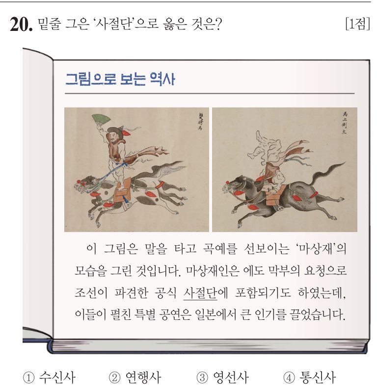 20번 문항: 밑줄 그은 ‘사절단’으로 옳은 것은?