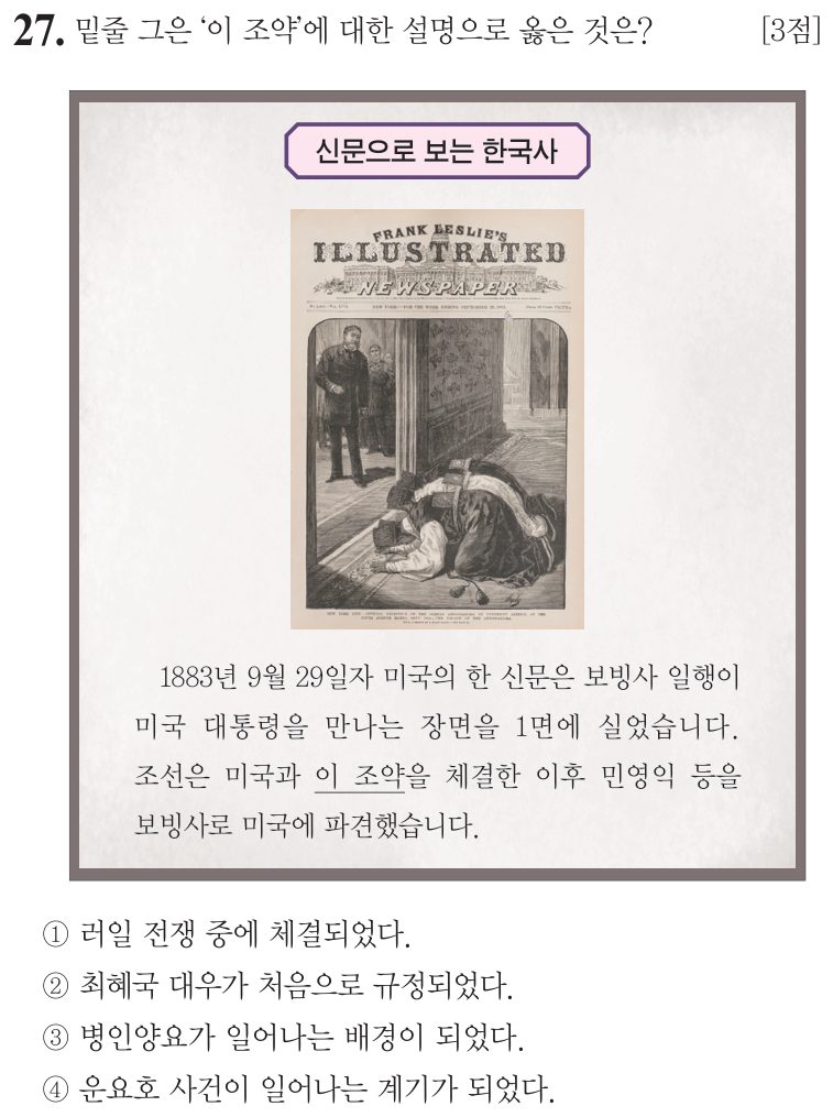 27번 문항: 밑줄 그은 ‘이 조약’에 대한 설명으로 옳은 것은?