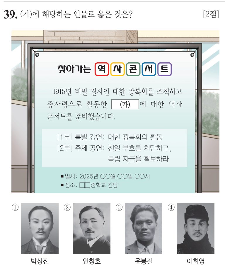 39번 문항: (가)에 해당하는 인물로 옳은 것은?