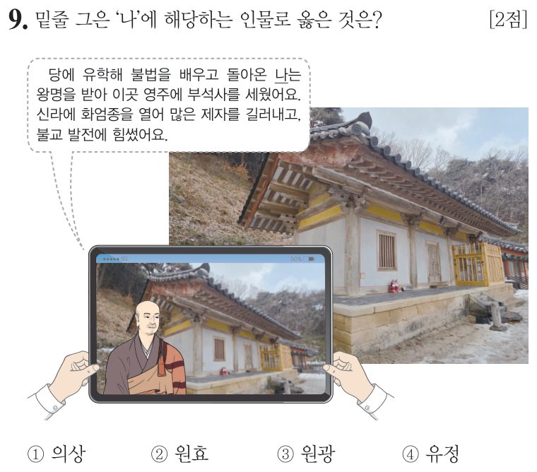 9번 문항: 밑줄 그은 ‘나’에 해당하는 인물로 옳은 것은?