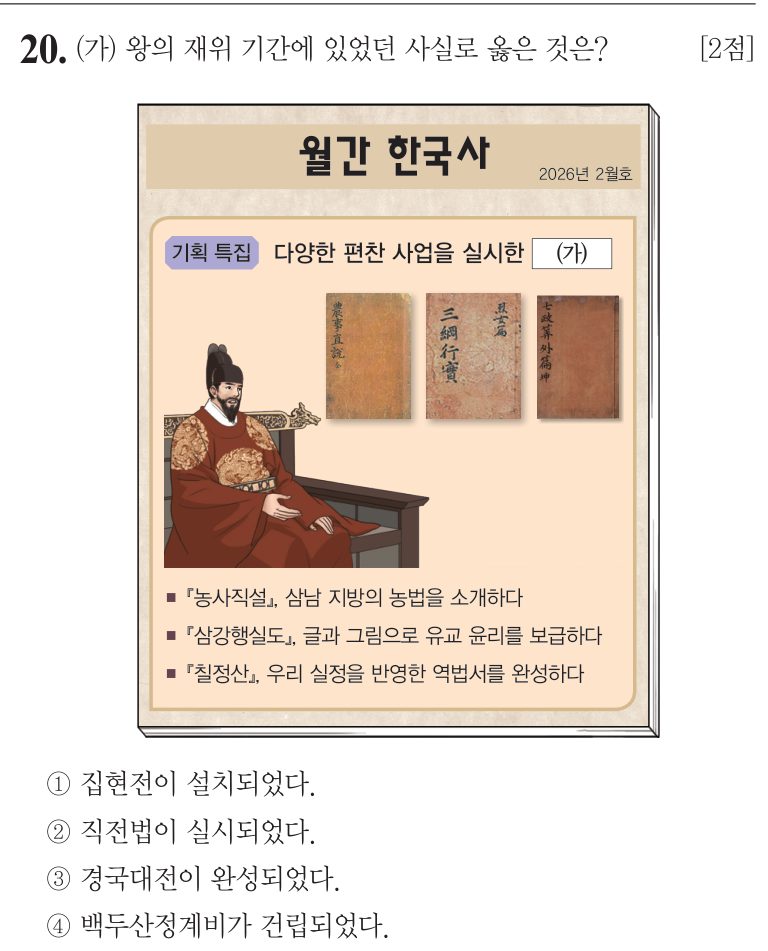 20번 문항: (가) 왕의 재위 기간에 있었던 사실로 옳은 것은?