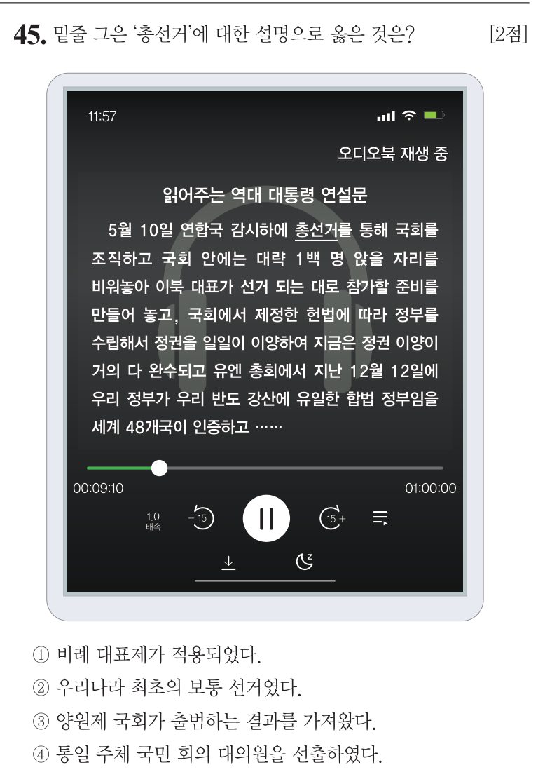 45번 문항: 밑줄 그은 ‘총선거’에 대한 설명으로 옳은 것은?