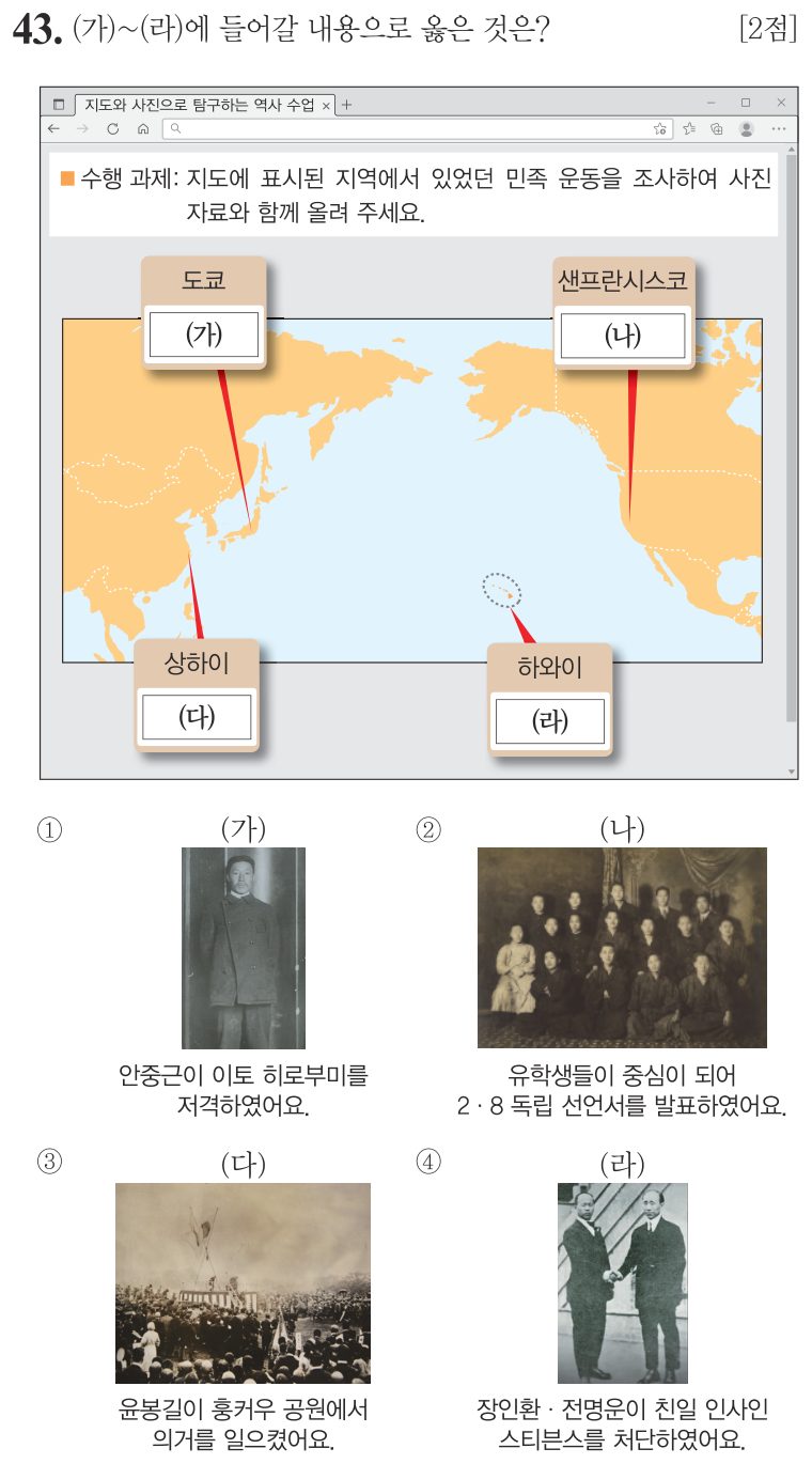 43번 문항: (가)~(라)에 들어갈 내용으로 옳은 것은?