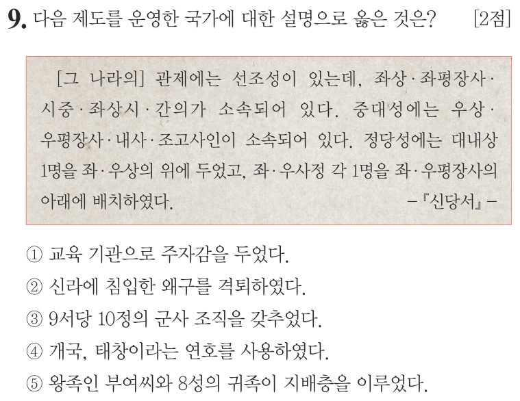9번 문항: 다음 제도를 운영한 국가에 대한 설명으로 옳은 것은?