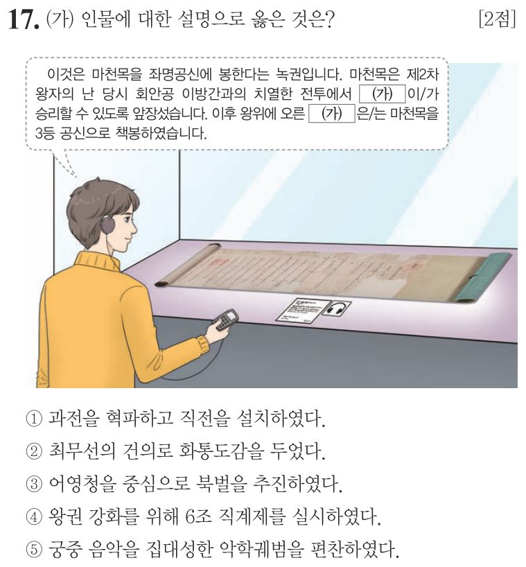 17번 문항: (가) 인물에 대한 설명으로 옳은 것은?
