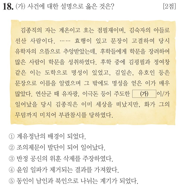 18번 문항: (가) 사건에 대한 설명으로 옳은 것은?