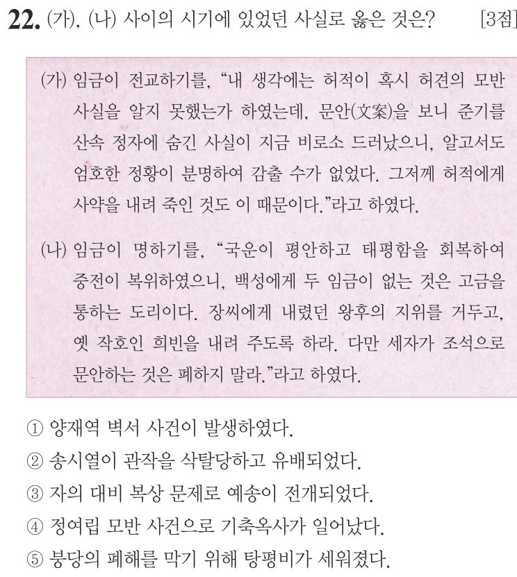 22번 문항: (가), (나) 사이의 시기에 있었던 사실로 옳은 것은?