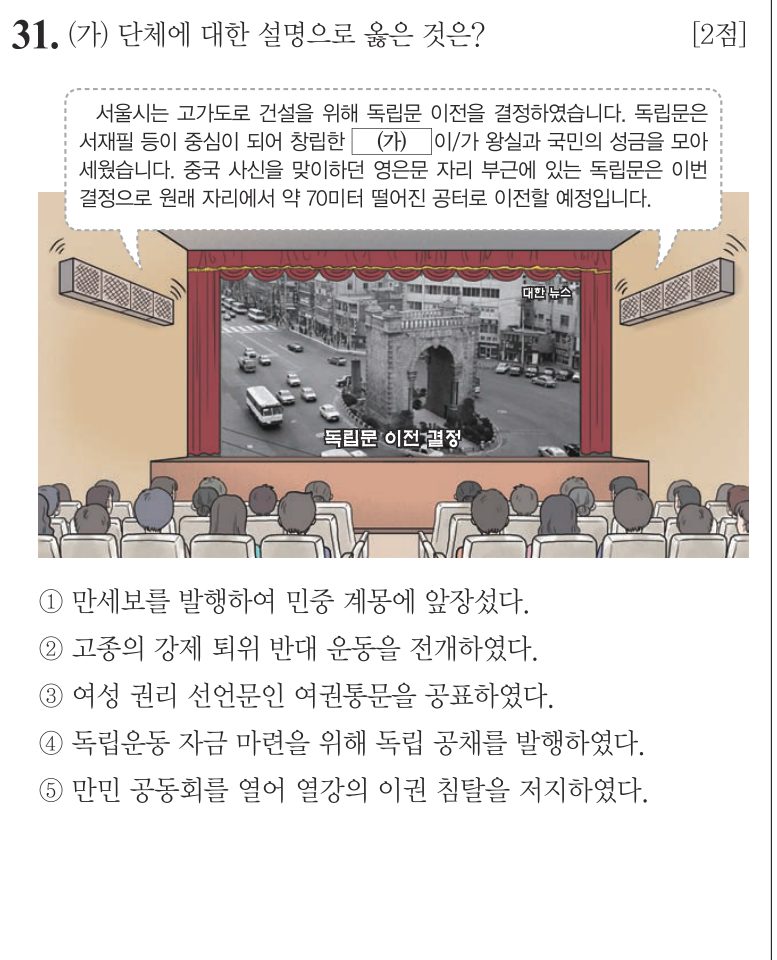 31번 문항: (가) 단체에 대한 설명으로 옳은 것은?
