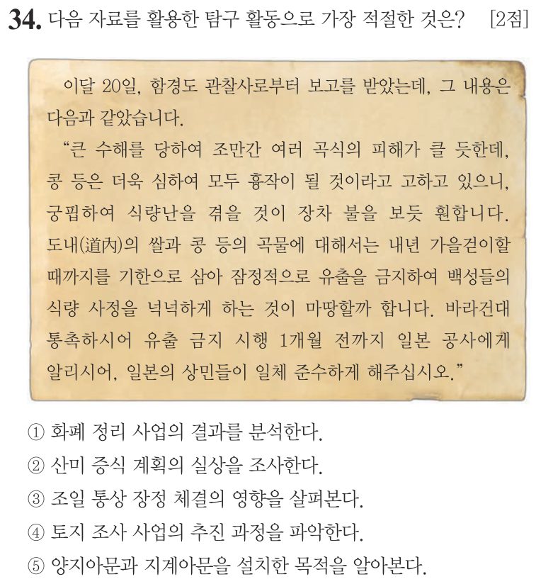34번 문항: 다음 자료를 활용한 탐구 활동으로 가장 적절한 것은?