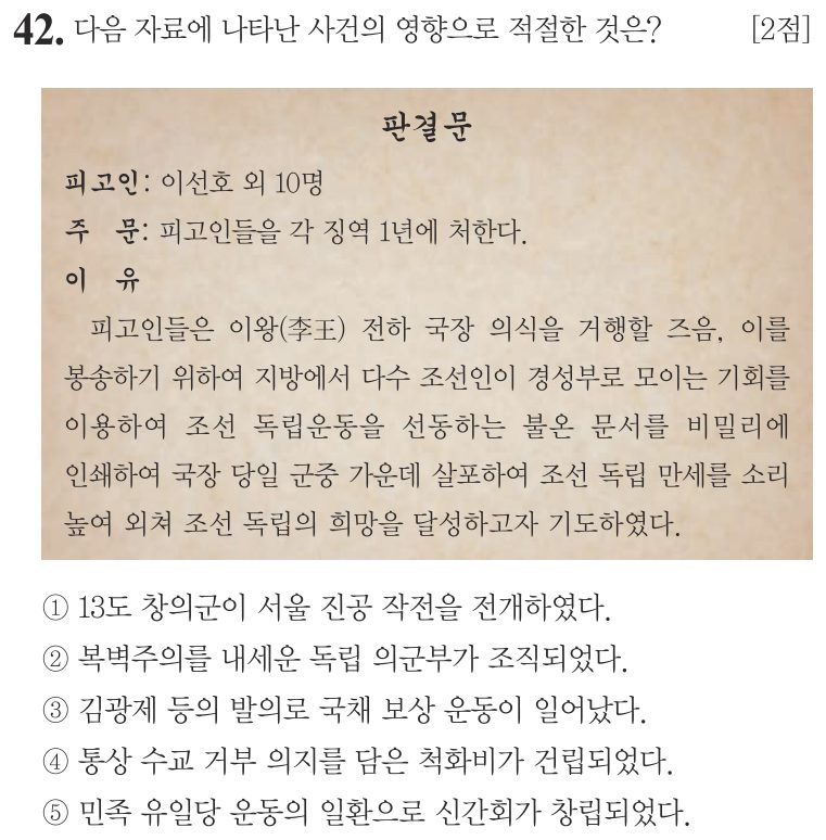 42번 문항: 다음 자료에 나타난 사건의 영향으로 적절한 것은?