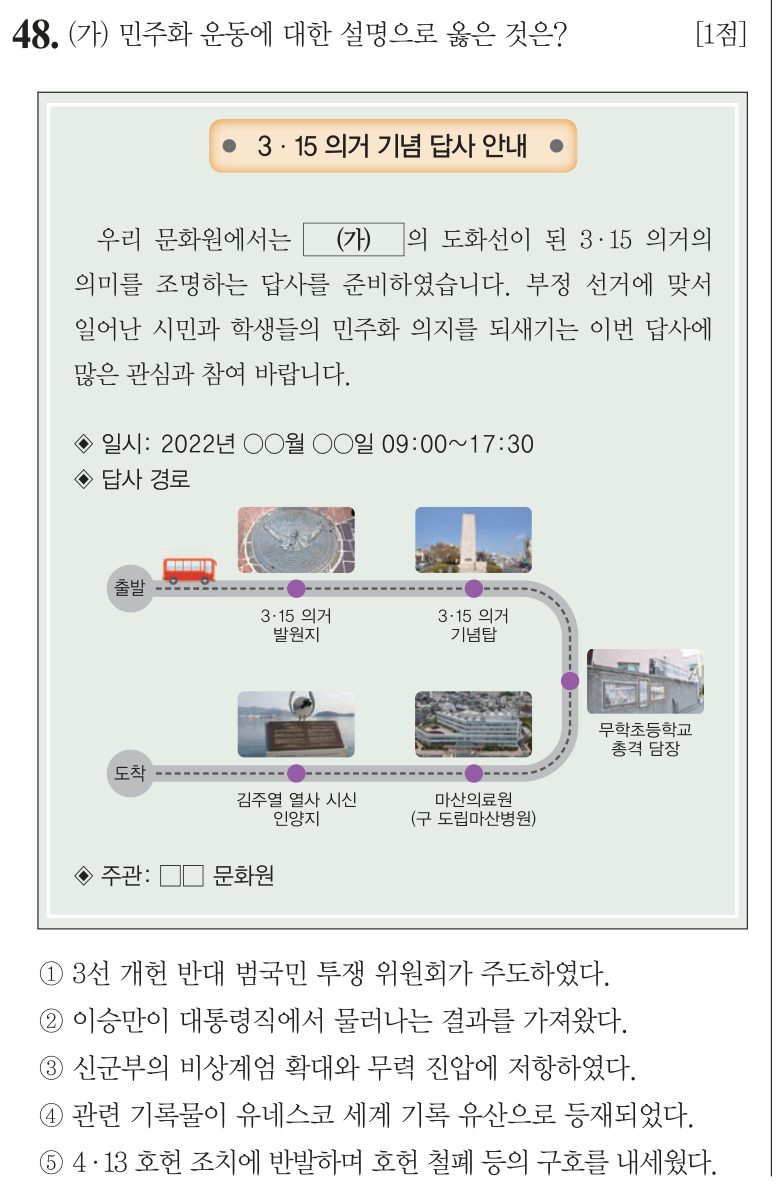 48번 문항: (가) 민주화 운동에 대한 설명으로 옳은 것은?