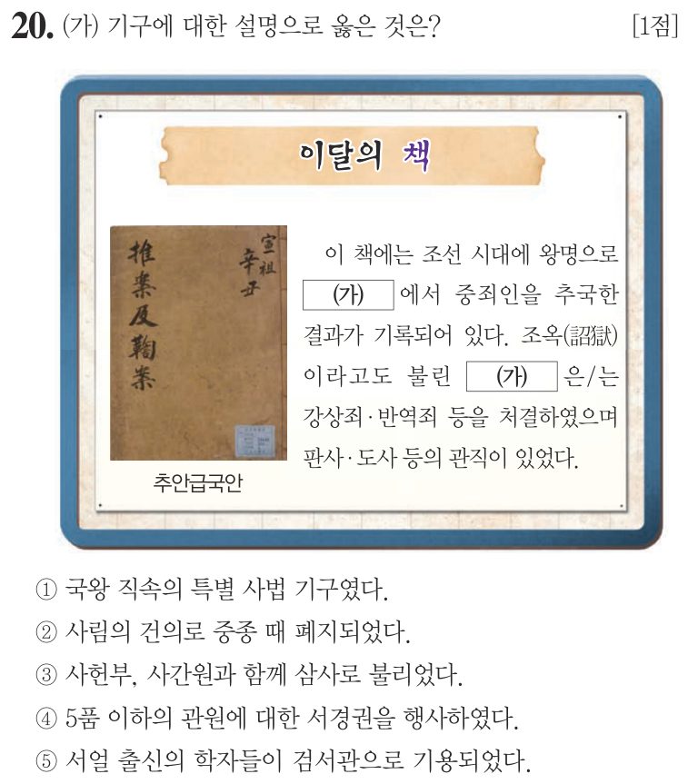 20번 문항: (가) 기구에 대한 설명으로 옳은 것은?