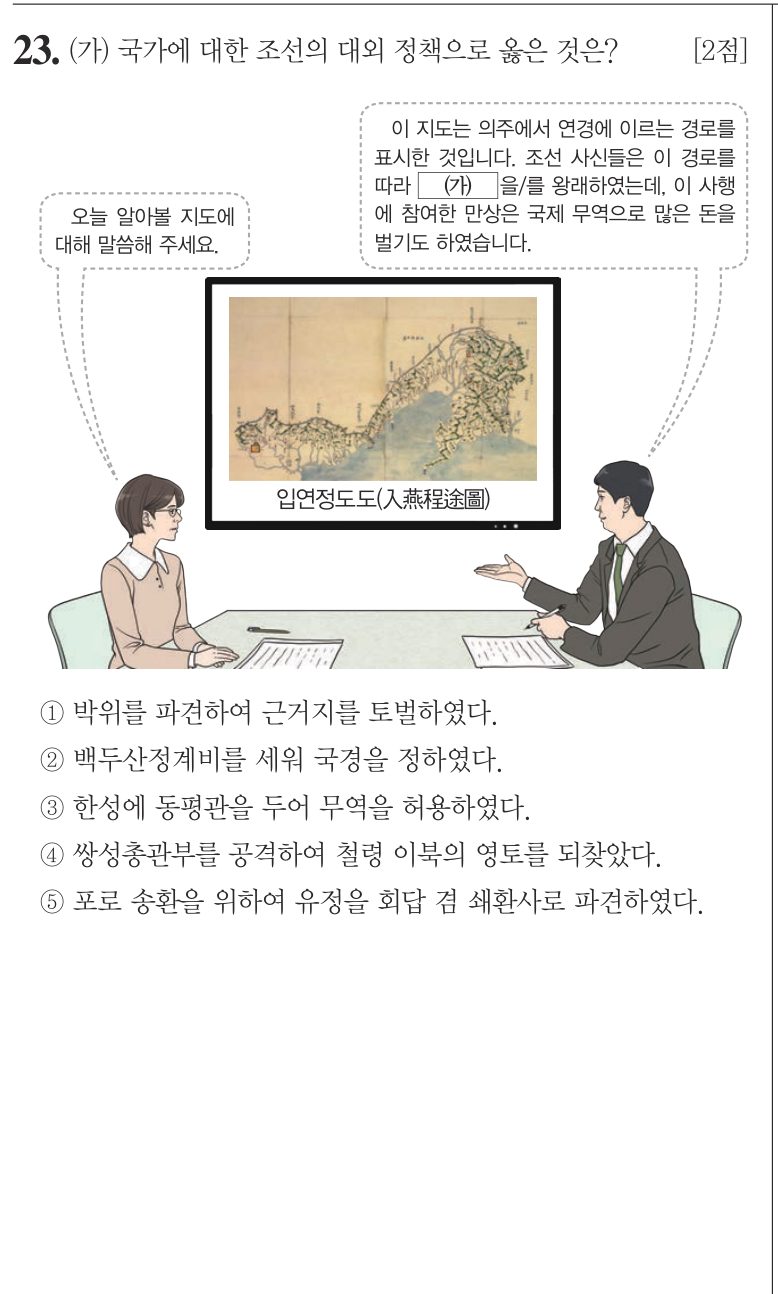 23번 문항: (가) 국가에 대한 조선의 대외 정책으로 옳은 것은?