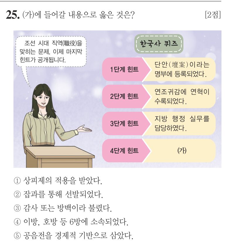 25번 문항: (가)에 들어갈 내용으로 옳은 것은?