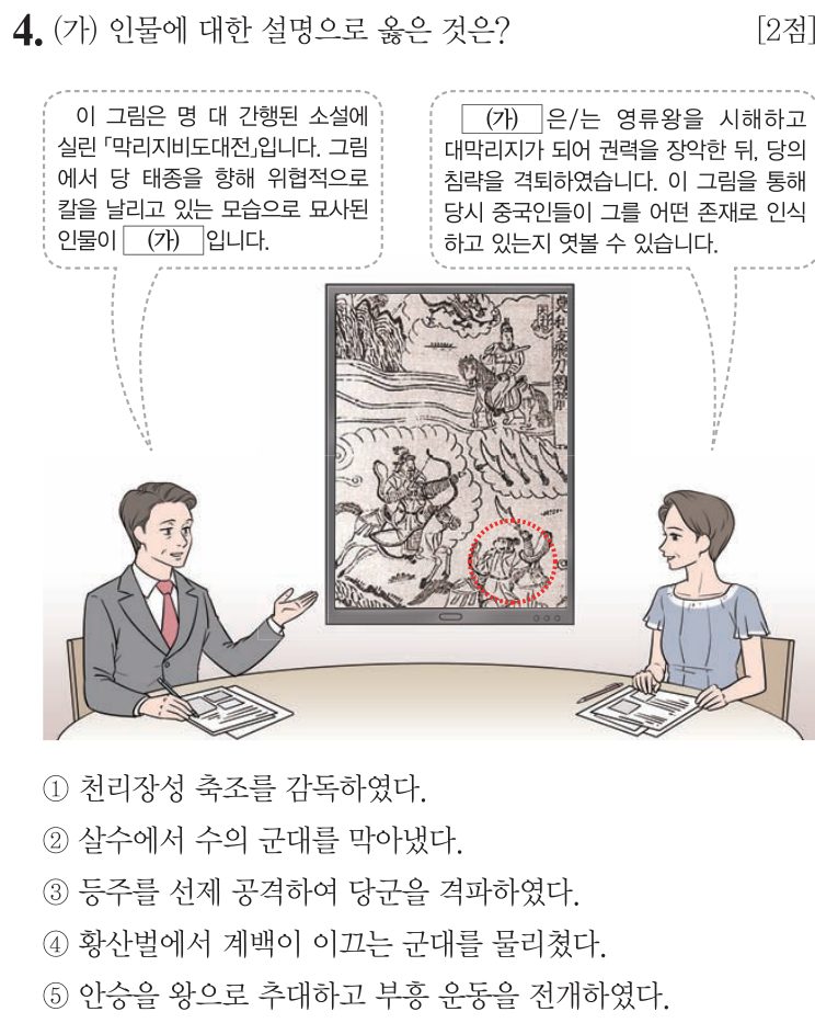 4번 문항: (가) 인물에 대한 설명으로 옳은 것은?