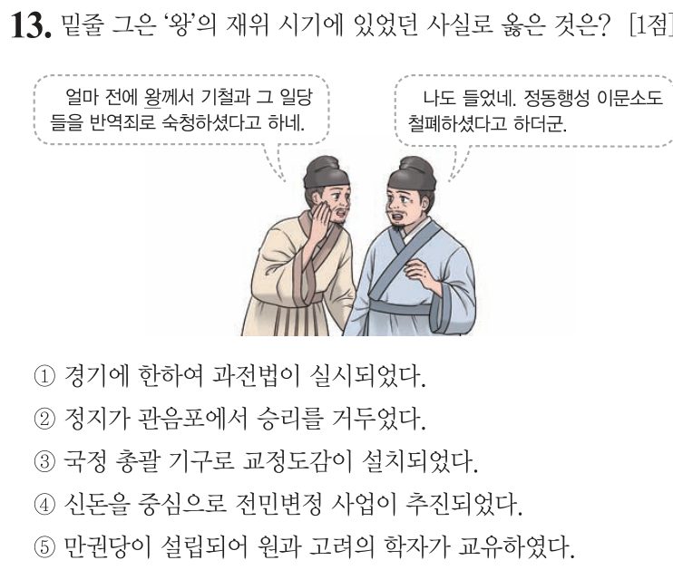 13번 문항: 밑줄 그은 '왕'의 재위 시기에 있었던 사실로 옳은 것은?