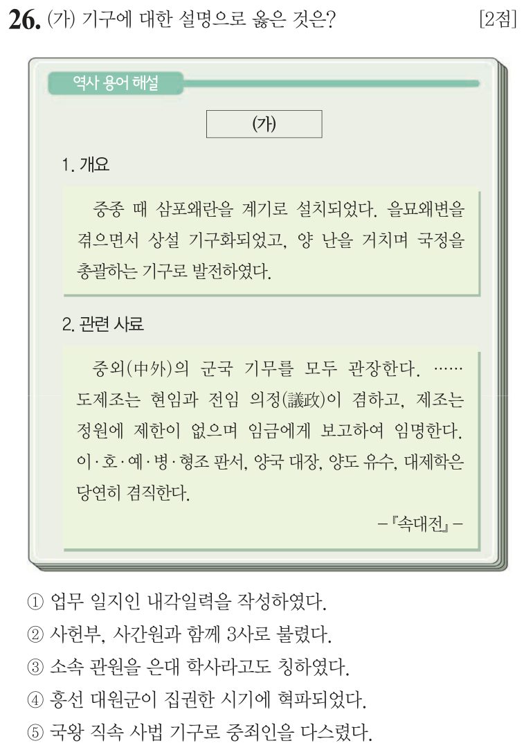 26번 문항: (가) 기구에 대한 설명으로 옳은 것은?