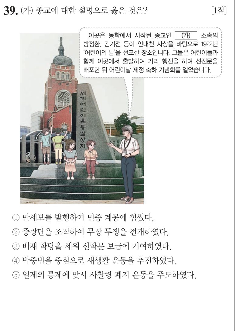39번 문항: (가) 종교에 대한 설명으로 옳은 것은?