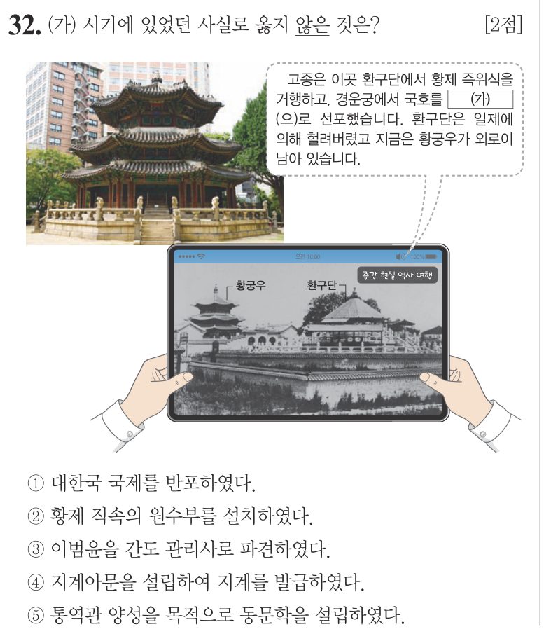 32번 문항: (가) 시기에 있었던 사실로 옳지 않은 것은?