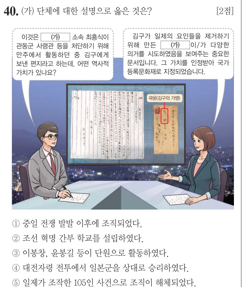 40번 문항: (가) 단체에 대한 설명으로 옳은 것은?