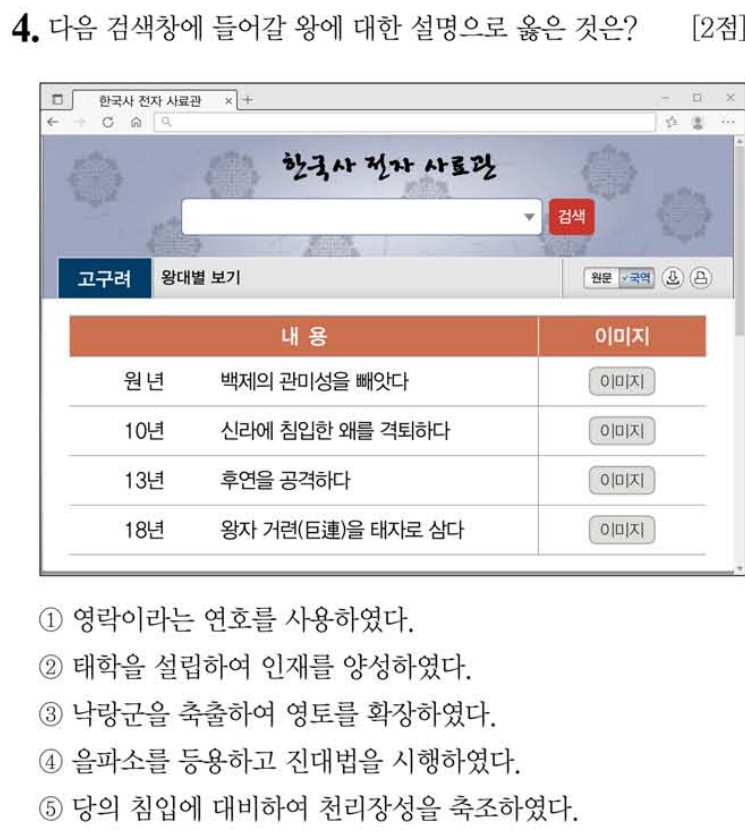 4번 문항: 다음 검색창에 들어갈 왕에 대한 설명으로 옳은 것은?