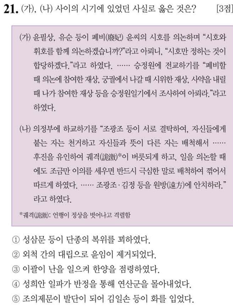21번 문항: (가), (나) 사이의 시기에 있었던 사실로 옳은 것은?