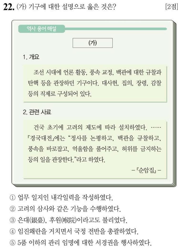 22번 문항: (가) 기구에 대한 설명으로 옳은 것은?