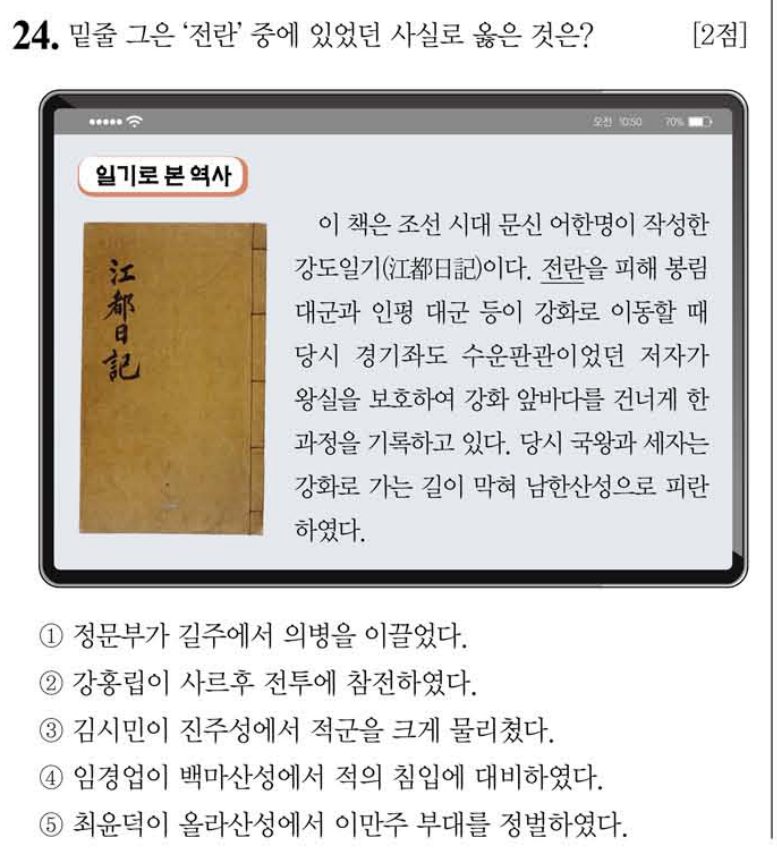 24번 문항: 밑줄 그은 '전란' 중에 있었던 사실로 옳은 것은?