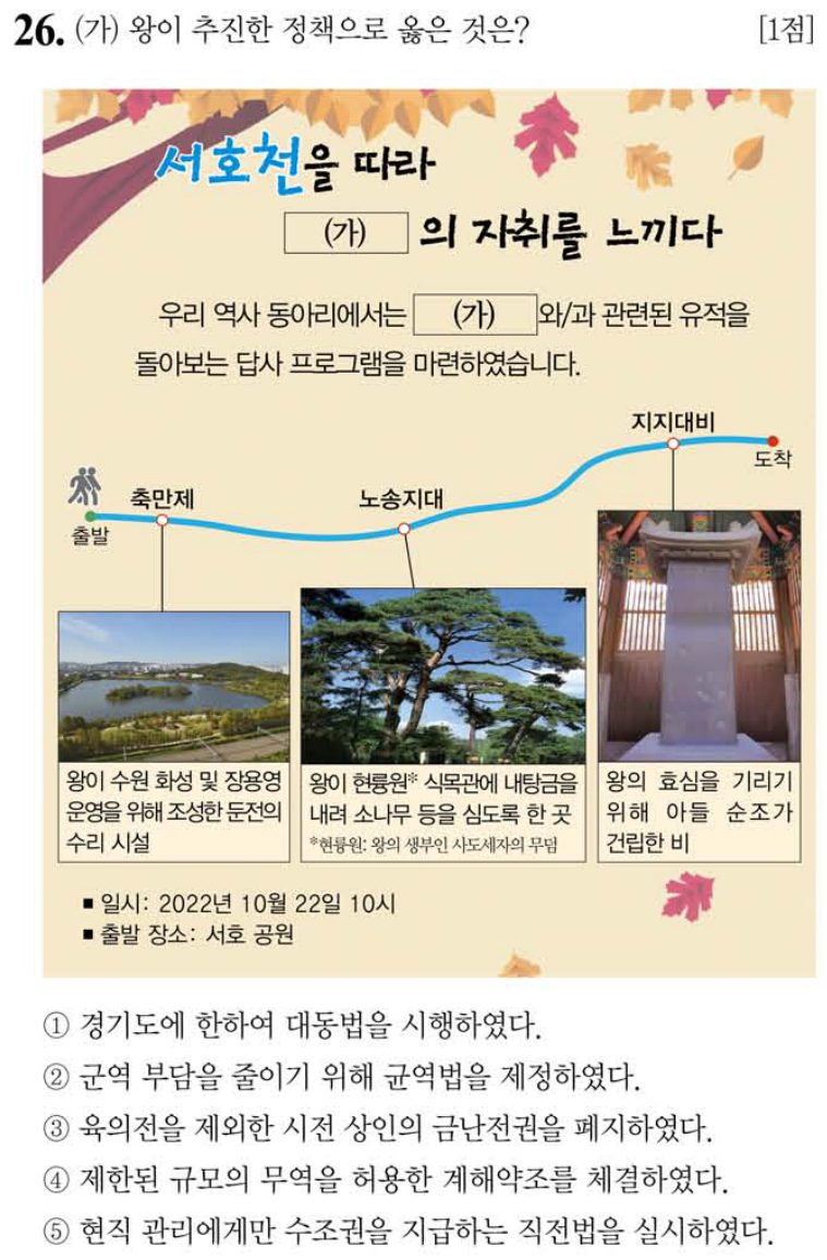 26번 문항: (가) 왕이 추진한 정책으로 옳은 것은?