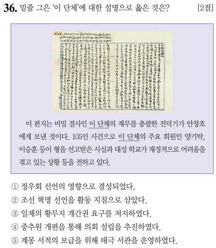 36번 문항: 밑줄 그은 '이 단체'에 대한 설명으로 옳은 것은?