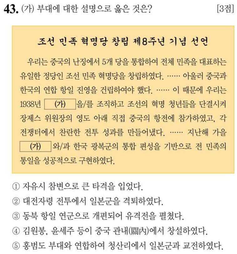 43번 문항: (가) 부대에 대한 설명으로 옳은 것은?