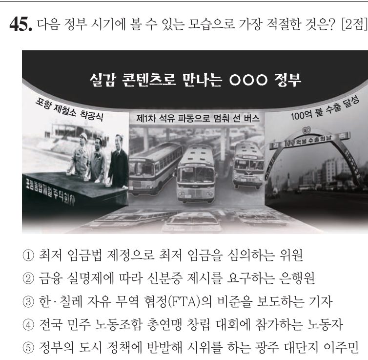 45번 문항: 다음 정부 시기에 볼 수 있는 모습으로 가장 적절한 것은?