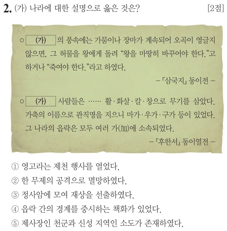 2번 문항: (가) 나라에 대한 설명으로 옳은 것은?